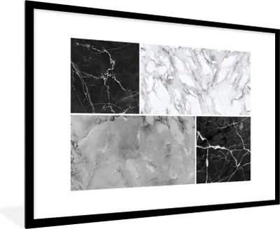 Produktbild von MuchoWow® Gerahmtes Poster Marmor - Weiß - Schwarz - Grau 90x60 cm - Poster mit Schwarzem Bilderrahmen Wandposter Rahmen Foto Bilder - Wanddekoration - Fotos