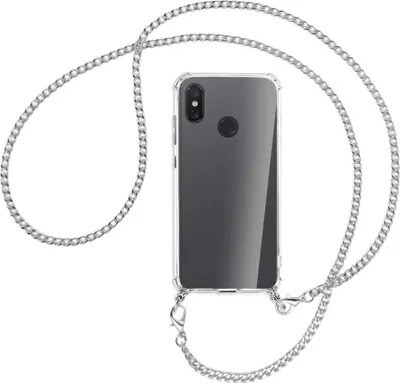 Produktbild von Handykette Backcover-Schutzhülle mit Band (Metall silberfarben) für Xiaomi Mi 8 / Mi 8 Pro - silberfarbene Kette