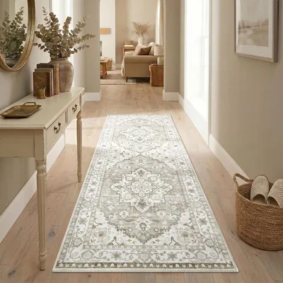 Imagen del producto de Alfombra para pasillo con diseño vintage, lavable, antideslizante, 60 x 180 cm