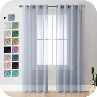 Obrázek produktu pro Průhledná záclona 140 x 245 cm, šedá, do ložnice a obývacího pokoje. Délka 245 cm, vzhled lnu, 2 panely. Vhodná pro terasové dveře.
