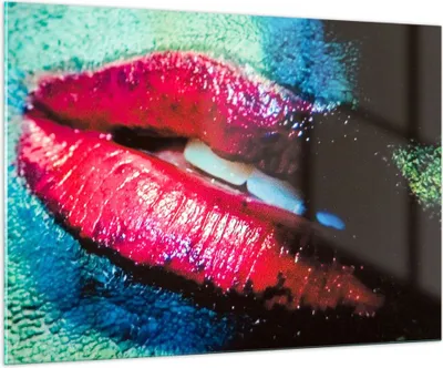Produktbild von Bilder auf glas - Lippen Gesicht Frau - 100x70cm - Glasbilder - Wandbilder - Kunstdruck - zum Aufhängen bereit - Wanddekoration aus Glas - Glas Bilder - Wandbild auf Glas - Einteilig - GAA100x70-0231