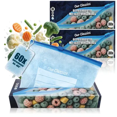 Produktbild von com-four® 60x Gefrierbeutel 3 Liter zum Verschließen, wiederverschließbar