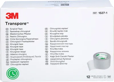 Obrázok produktu pre 3M™ Transpore™ plastové náplasti, 1527-1, 2,5 cm x 9,1 m, 12 ks v balení