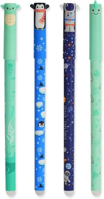 Produktbild von Gelstifte mit thermosensitiver Tinte, 0,7 mm Spitze, 4 Stück, bunte Cartoon-Motive, für Schule