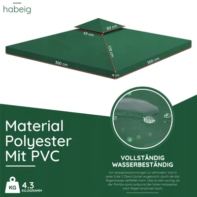 Produktbild von Pavillon-Ersatzdach Pavillondach Ersatzdach 360g/m² PVC 3x3m WASSERDICHT