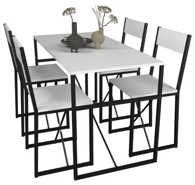 Immagine prodotto di 5 parti Legno Metallo Gruppo da pranzo Tavolo da pranzo Tavolo da pranzo Set Tavolo Gruppo Sedie da tavolo Insasi L