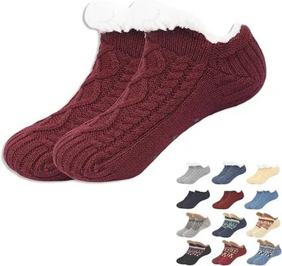 Produktbild von Weihnachtsschlümpfe - Plüsch Pantoffelschlümpfe - Frauen - Winter - Dicke warme Schlümpfe - Komfortabel und antirutsch - Frauen - Weihnachtsgeschenke - Komfortable Urlaubsgeschenke - rot