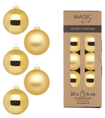 Produktbild von Inge‘s Christmas Decor 12004P620, Kugel-Weihnachtsschmuck, Glas, Gold, 60 mm, 20 Stück(e)
