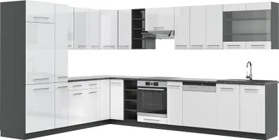 Immagine prodotto di Cucina angolare completa Vicco Fame-Line Bianco lucido/antracite 347 x 60 cm , PL Antracite, Model 47312
