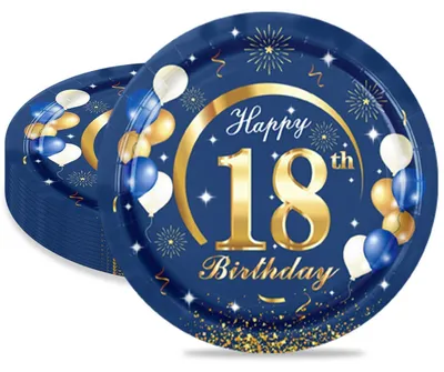 Produktbild von Pappteller 16 Stück 23 cm Blau Gold für Party Geburtstag 18 Jahre