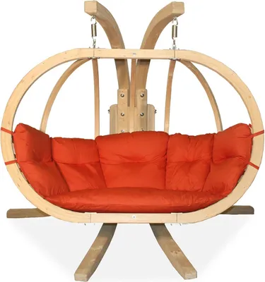 Produktbild von KONSIMO Hölzerner Hängesessel mit Gestell für zwei Personen "CALLISTO", rot, Hölz, Modern Design, 240x183x137 cm