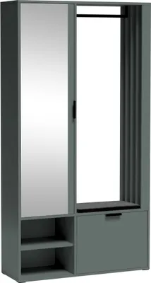 Produktbild von Minio, Garderobenset "MILO UNI", Garderobe, mit gepolstertem schwarzem Sitz, 100 cm, grüngraue Farbe