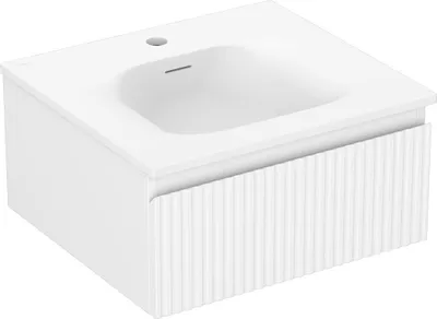 Produktbild von Mexen Rivel Badezimmerunterschrank 50 cm mit Waschbecken Vela, 1 Schublade, gerillt, weiß matt - 91A20-05023-1-BF01-W23M01