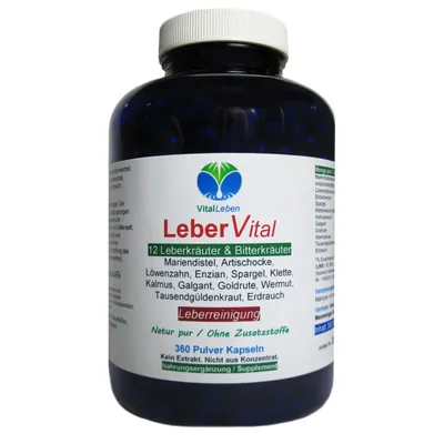 Produktbild von Leber Vital 12 Kräuter & Bitterstoffe 360 Pulver Kapseln Natur Pur Ohne Zusatzstoffe