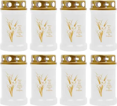 Image de Bougie funéraire - Pack de 8 - Blanc 40h ( couvercle et impression or ) - Calla