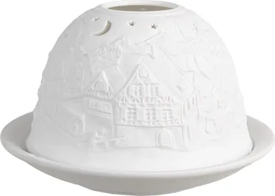 Imagen del producto de Soporte para velas pequeñas (tealights) de Clayre & Eef, diámetro 12 cm, altura 8 cm, color blanco, material: porcelana, diseño de invierno