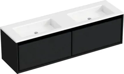 Produktbild von Sanox Badmöbel-Set Loft BxHxT 160,5 x 47 x 45,5 cm Frontfarbe schwarz mit Doppel-Waschtisch Mineralguss weiß Griff chrom