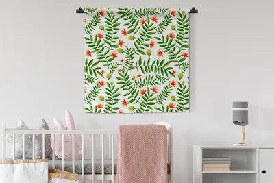 Produktbild von MuchoWow® Wandteppich Wandbehang Blumen - Dschungel - Design 90x90 cm Tapisserie Dekoration Wandtuch - Wandaufhänger