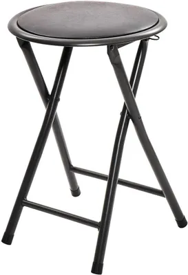 Produktbild von Faltbarer Hocker mit Scharniermechanismus, Stahlrahmen und MDF-Sitzfläche, schwarz