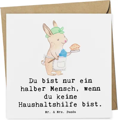 Produktbild von Mr. & Mrs. Panda Klappkarte Haushaltshilfe Herz - Weiß - Geschenk, Grußkarte, Reinigungskraft, faltkarte, Glückwunschkarte, doppelkarte, Lustig, anlasskarte, Spruch