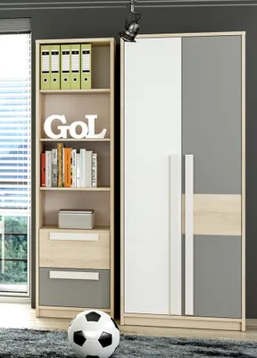 Produktbild von Jugendzimmer Schrank / Regal Set, 2-teilig DARDA-131 in Fjord Buche Nb. mit weiß und platingrau