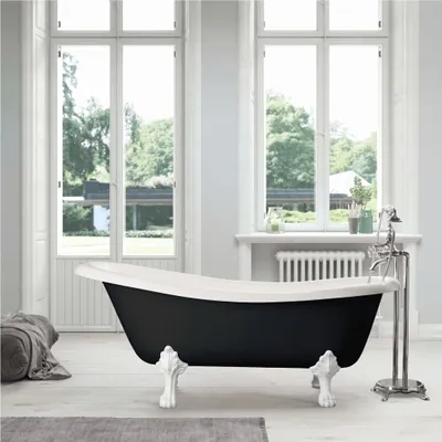 Produktbild von Freistehende Gusseisen Badewanne LIVINGSTON schwarz Füße CHROM 170 cm