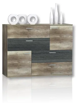 Zdjęcie produktu dla Komoda >SKIVE< w kolorze dąb antyczny/drewno dotykowe - 124,9x95,9x41,3 cm (szer. x wys. x gł.)