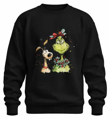 Produktbild von Grinch Hund Weihnachtskranz Schleife Lustig Weihnachten Max Sweatshirt Pullover, Schwarz, L