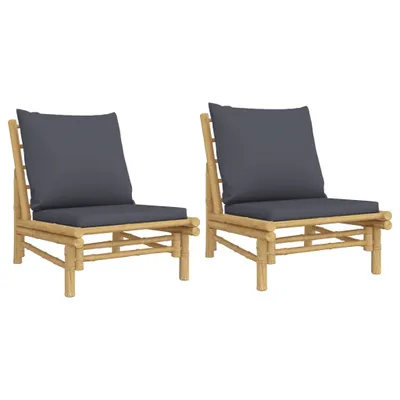 Obrázok produktu pre vidaXL Záhradné stoličky 2 ks s tmavosivými vankúšmi Bamboo