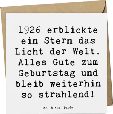 Produktbild von Mr. & Mrs. Panda Glückwunschkarte Spruch 1926 Geburtstag Stern - Weiß - Geschenk, Klappkarte, Geburtstagsgeschenk, strahlender, Jubilar, Vintage, faltkarte, anlasskarte
