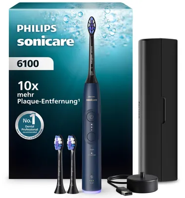 Immagine prodotto di Spazzolino elettrico ricaricabile Philips Sonicare serie 6100, modello HX7403/07, per adulti, tecnologia sonica, ideale per denti sensibili, 62.000 movimenti al minuto, colore blu, timer da 2 minuti, con promemoria di cambio quadrante (4 intervalli da 30 secondi)