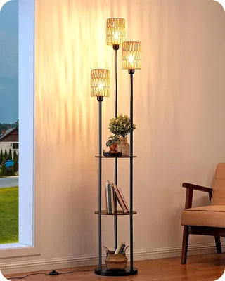 Obrázek produktu pro Boho stojací lampa s ratanovým stínidlem a nožním spínačem