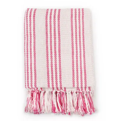 Zdjęcie produktu dla vidaXL Narzuta bawełniana w paski 125x150 cm różowo-biała