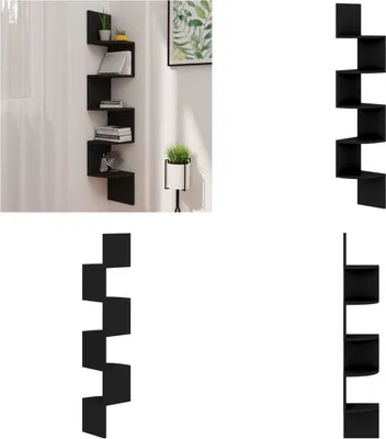 Immagine prodotto di vidaXL Scaffale angolare a muro nero 19x19x123 cm Materiale a base di legno - Scaffale a muro - Scaffali a muro - Scaffali a muro - Mensole a muro