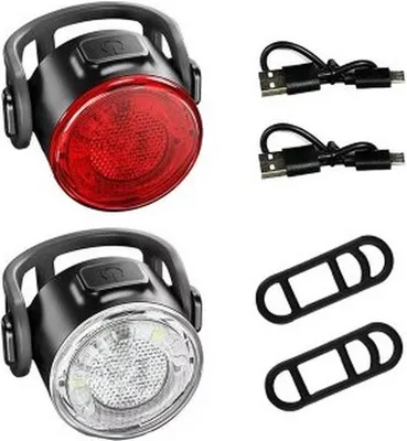 Zdjęcie produktu dla Jumadas – Lampki rowerowe LED – ładowanie przez USB – 4 tryby świecenia – wodoodporne – lampka rowerowa – przednia lampka – tylna lampka – zestaw lampek rowerowych