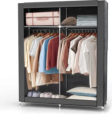 Produktbild von Intirilife skládací šatní skříň 108x45x170 cm v barvě MAUS GREY - skříň na zip s tyčí na oblečení, boční kapsou a přihrádkami - kempingová textilní skříň