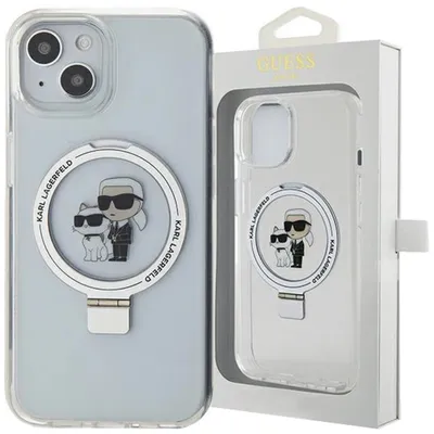 Produktbild von Karl Lagerfeld Ring Stand Karl&Choupette MagSafe Hülle für iPhone 14 / 15 / 13  weiß Handyhülle