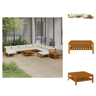 Image de vidaXL Ensemble de salon de jardin 12 pièces avec coussins crème en bois massif d'acacia - ensembles de meubles de jardin