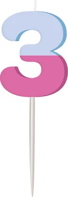 Produktbild von Folat Bunte Tortenkerze als Zahl 3 für Geburtstagstorten, 5 cm hoch, 8 mm dick, 9 cm Gesamtlänge