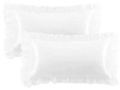 Zdjęcie produktu dla Zestaw 2 poszewek na poduszki satynowych, białe, z falbankami, 40x80 cm