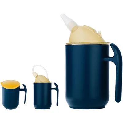 Productafbeelding van 1 stuk lekvrije siliconen drinkbeker voor senioren – bekertje met tuit, met 2 deksels en rietje, blauw