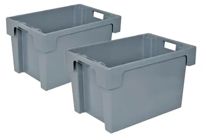 Produktbild von 2 Drehstapelbehälter, 600x400x350 mm, 60 L, grau, geschlossener Boden/Wände