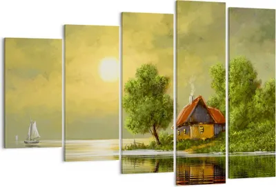 Produktbild von Bild auf Leinwand - Leinwandbild - Boot Wasser Hütte - 150x100cm - Wand Bild - Wanddeko - Leinwanddruck - Bilder - Kunstdruck - Wanddekoration - Leinwand bilder - Wandkunst - EG150x100-3498