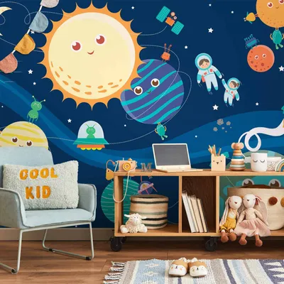 Produktbild von Selbstklebende Folie Fototapete - Happy Planets 392x280 cm Für Kinder e-C-0077-a-a