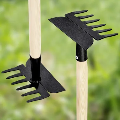 Produktbild von Stahl-Rechen mit Holzgriff 330mm 6 Zähne Doppelhacke Handrechen