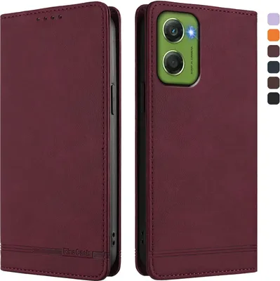 Image de Etui pour Motorola Moto G06, étui rétro en cuirPolyuréthaneavec support et fentes pour cartes de crédit Rouge