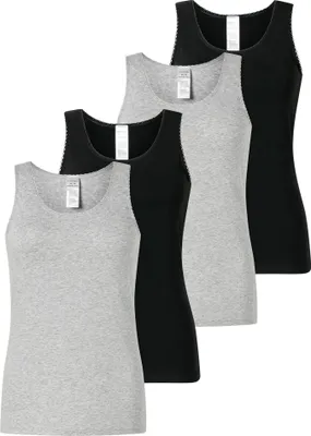 Produktbild von SCHIESSER Damen Tops, 4er Pack - 4Pack Trägertops, Unterhemd, Stretch Baumwolle, uni Schwarz/Grau 2XL
