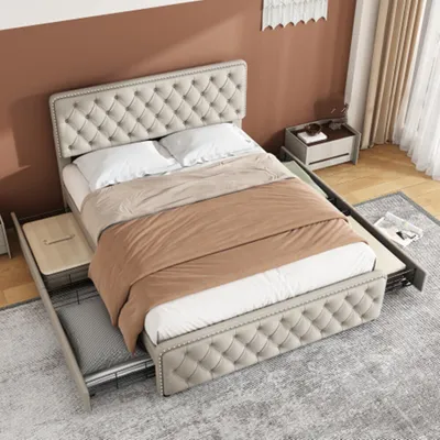 Produktbild von Polsterbett,Doppelbett mit vier Schubladen, höhenverstellbares Kopfteil, mit vier Schubladen, höhenverstellbares Kopfteil,180*200cm
