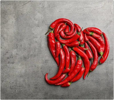 Produktbild von Spritzschutz Herdabdeckplatte Schneidebrett aus Glas Herz aus Chilischoten 1-Teilig (60x52cm)