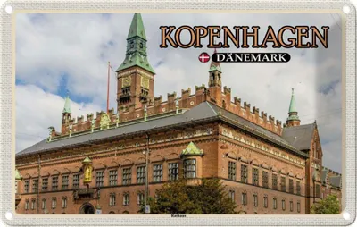 Produktbild von vianmo Blechschild 12x18 cm Kopenhagen Dänemark Rathaus Bildmotiv Reisemotiv Abenteuer Reisen